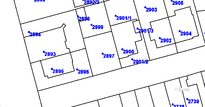 Parcela st. 2897 v KÚ Černá Pole, Katastrální mapa