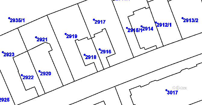 Parcela st. 2916 v KÚ Černá Pole, Katastrální mapa