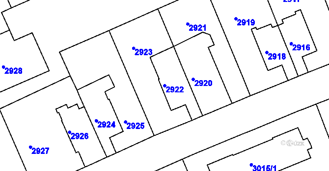Parcela st. 2922 v KÚ Černá Pole, Katastrální mapa