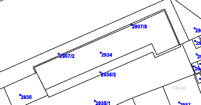 Parcela st. 2934 v KÚ Černá Pole, Katastrální mapa