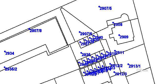 Parcela st. 2937 v KÚ Černá Pole, Katastrální mapa