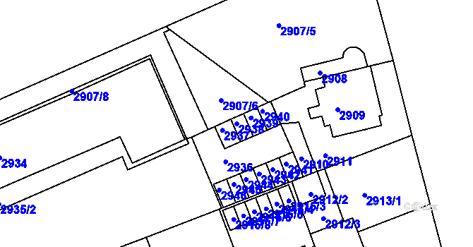 Parcela st. 2938 v KÚ Černá Pole, Katastrální mapa