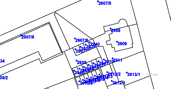 Parcela st. 2939 v KÚ Černá Pole, Katastrální mapa