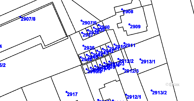 Parcela st. 2943 v KÚ Černá Pole, Katastrální mapa