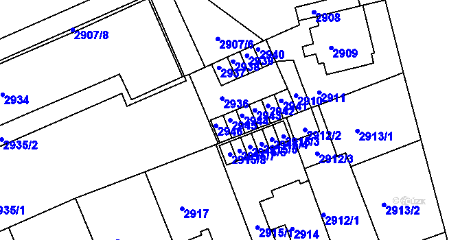 Parcela st. 2945 v KÚ Černá Pole, Katastrální mapa