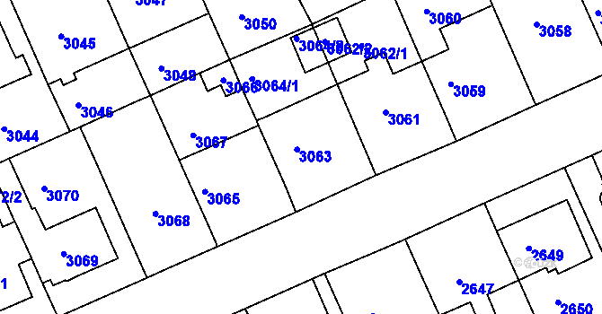 Parcela st. 3063 v KÚ Černá Pole, Katastrální mapa