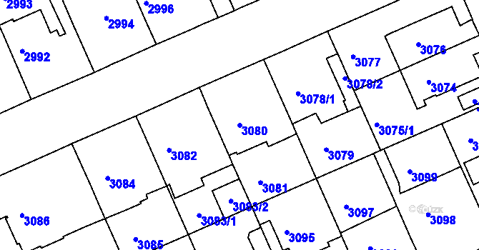 Parcela st. 3080 v KÚ Černá Pole, Katastrální mapa