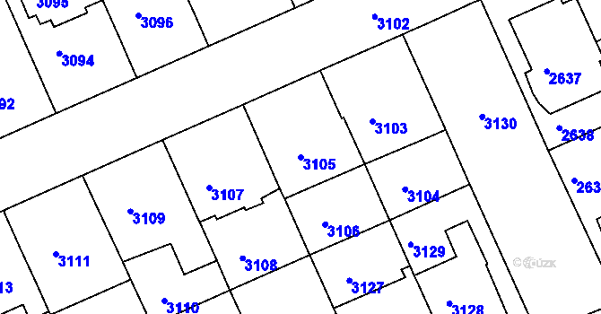 Parcela st. 3105 v KÚ Černá Pole, Katastrální mapa