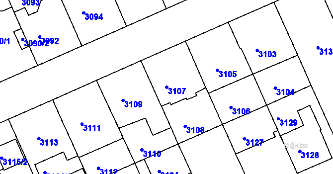 Parcela st. 3107 v KÚ Černá Pole, Katastrální mapa