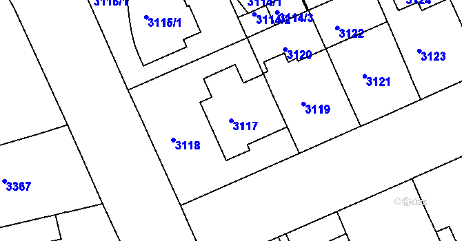 Parcela st. 3117 v KÚ Černá Pole, Katastrální mapa