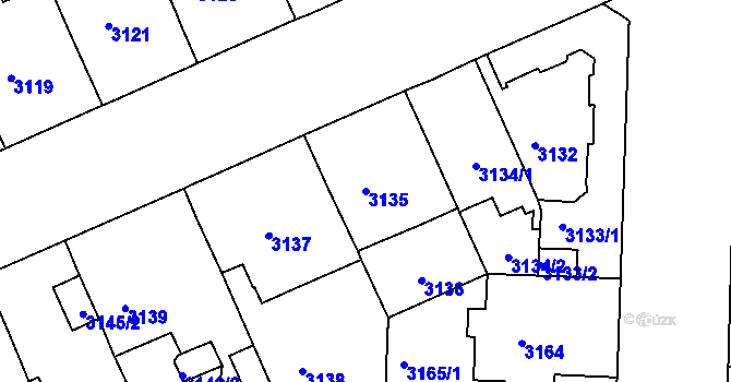 Parcela st. 3135 v KÚ Černá Pole, Katastrální mapa