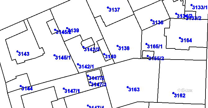 Parcela st. 3140 v KÚ Černá Pole, Katastrální mapa