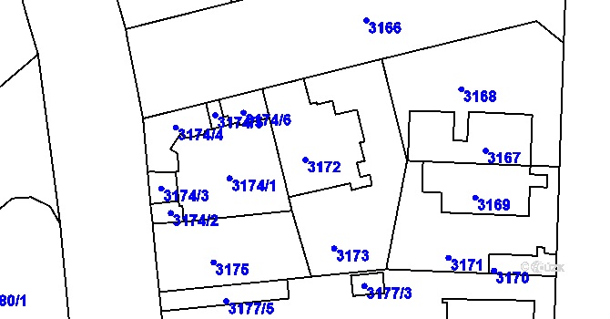 Parcela st. 3172 v KÚ Černá Pole, Katastrální mapa