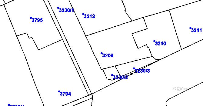 Parcela st. 3209 v KÚ Černá Pole, Katastrální mapa