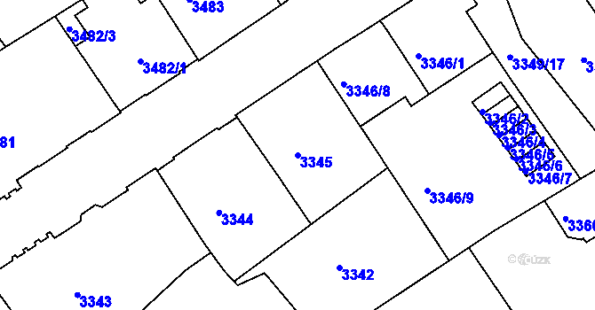 Parcela st. 3345 v KÚ Černá Pole, Katastrální mapa
