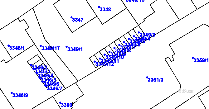 Parcela st. 3349/10 v KÚ Černá Pole, Katastrální mapa