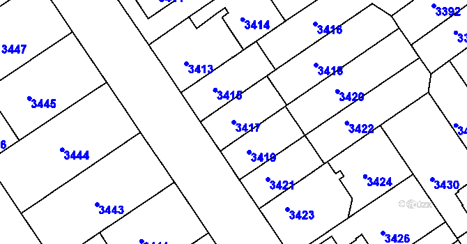 Parcela st. 3417 v KÚ Černá Pole, Katastrální mapa