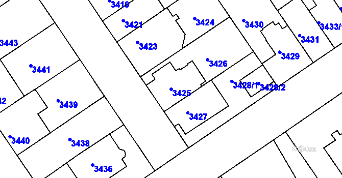 Parcela st. 3425 v KÚ Černá Pole, Katastrální mapa