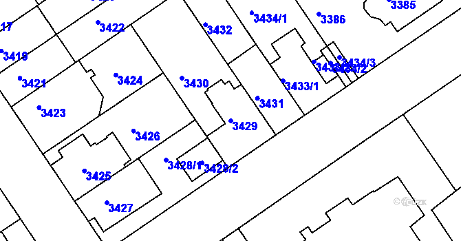 Parcela st. 3429 v KÚ Černá Pole, Katastrální mapa