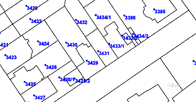 Parcela st. 3431 v KÚ Černá Pole, Katastrální mapa