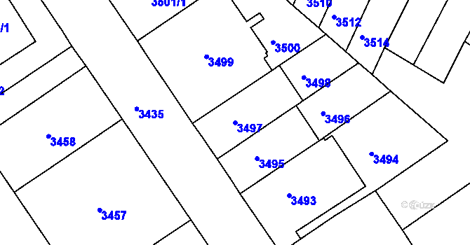 Parcela st. 3497 v KÚ Černá Pole, Katastrální mapa