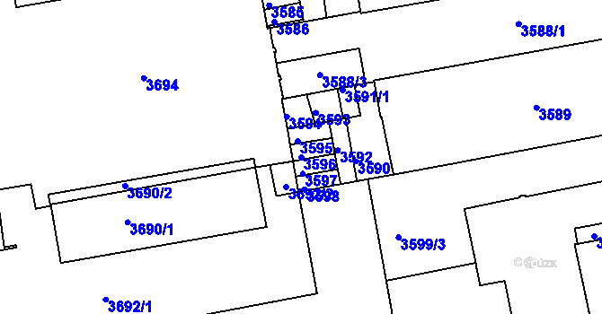 Parcela st. 3596 v KÚ Černá Pole, Katastrální mapa