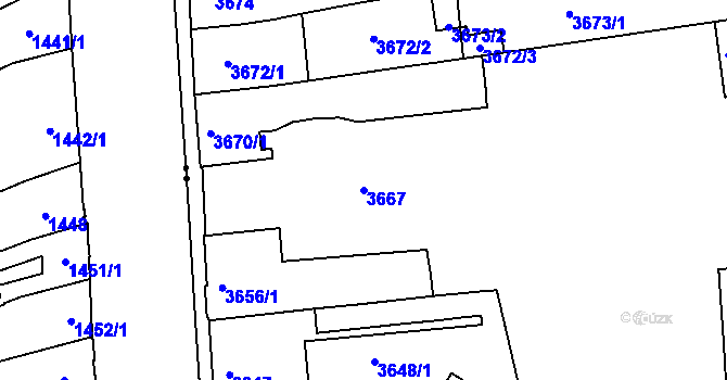 Parcela st. 3667 v KÚ Černá Pole, Katastrální mapa