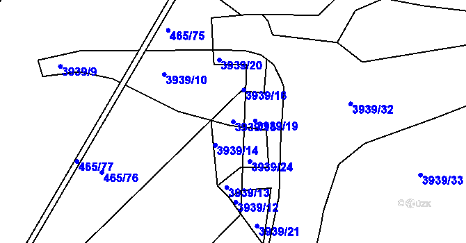Parcela st. 3939/15 v KÚ Černá Pole, Katastrální mapa