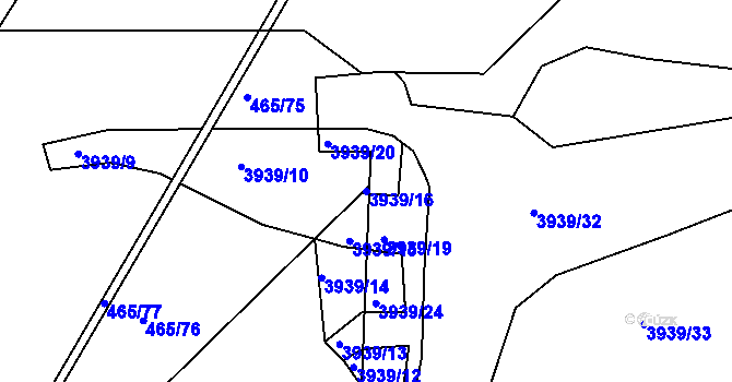 Parcela st. 3939/16 v KÚ Černá Pole, Katastrální mapa