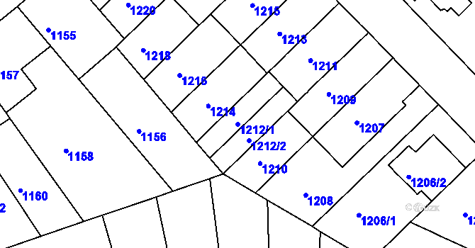Parcela st. 1212/1 v KÚ Černá Pole, Katastrální mapa
