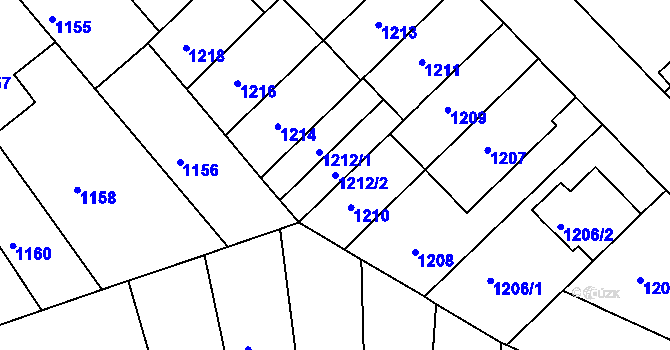 Parcela st. 1212/2 v KÚ Černá Pole, Katastrální mapa