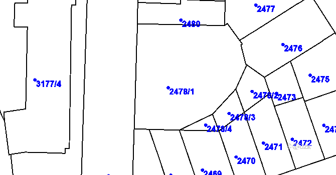 Parcela st. 2478/1 v KÚ Černá Pole, Katastrální mapa