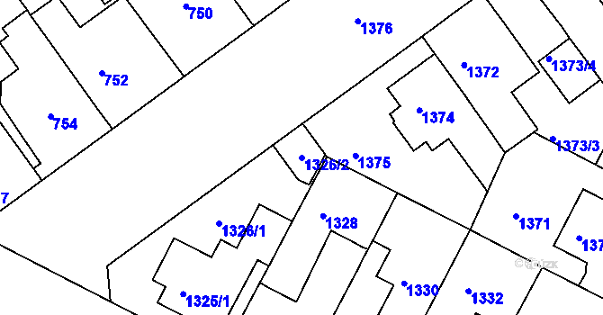 Parcela st. 1326/2 v KÚ Černá Pole, Katastrální mapa