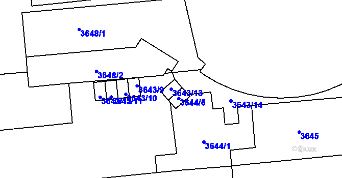 Parcela st. 3643/13 v KÚ Černá Pole, Katastrální mapa