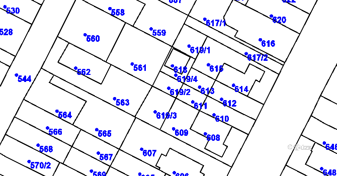Parcela st. 619/2 v KÚ Černá Pole, Katastrální mapa
