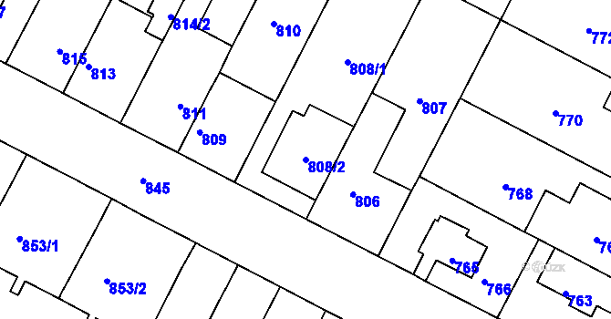 Parcela st. 808/2 v KÚ Černá Pole, Katastrální mapa