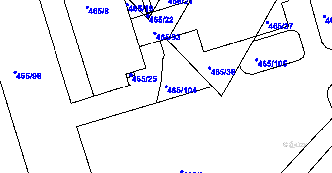Parcela st. 465/104 v KÚ Černá Pole, Katastrální mapa
