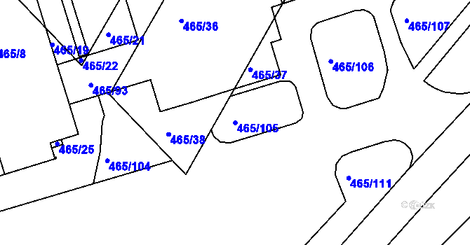 Parcela st. 465/105 v KÚ Černá Pole, Katastrální mapa