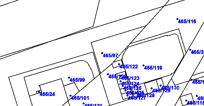 Parcela st. 465/97 v KÚ Černá Pole, Katastrální mapa