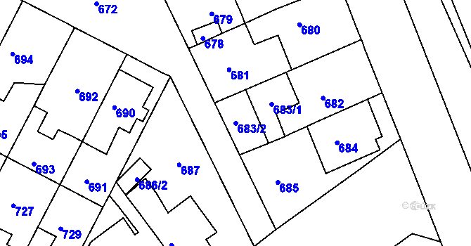 Parcela st. 683/2 v KÚ Černá Pole, Katastrální mapa
