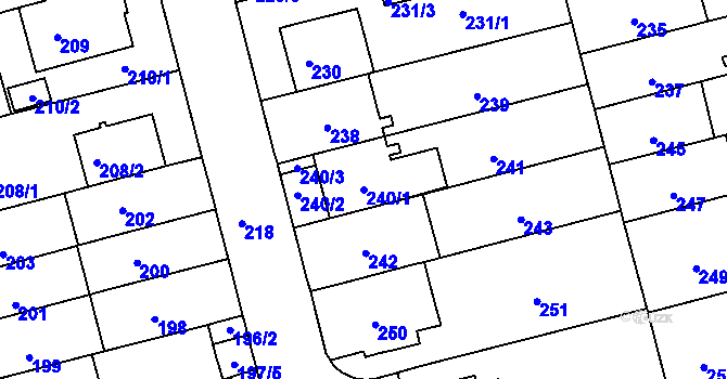 Parcela st. 240/1 v KÚ Černá Pole, Katastrální mapa