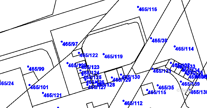Parcela st. 465/119 v KÚ Černá Pole, Katastrální mapa