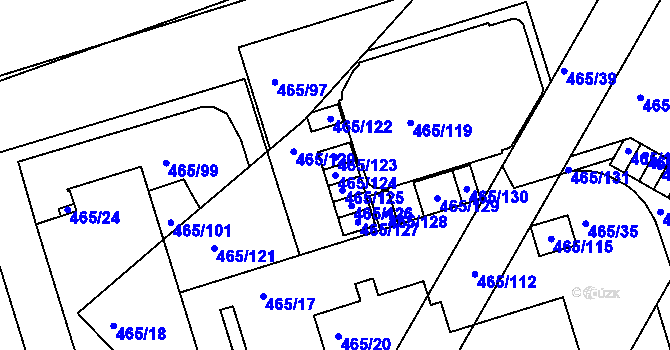 Parcela st. 465/124 v KÚ Černá Pole, Katastrální mapa