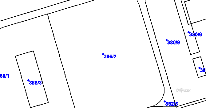 Parcela st. 386/2 v KÚ Černá Pole, Katastrální mapa