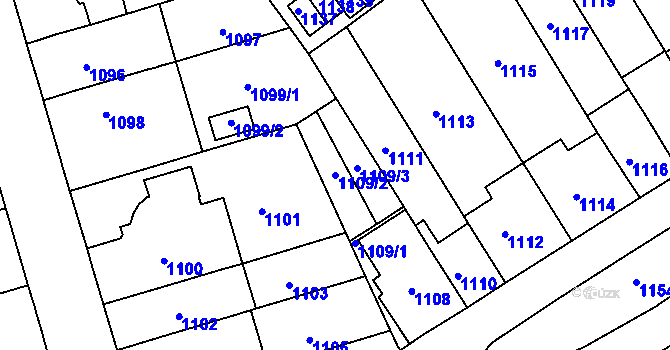Parcela st. 1109/2 v KÚ Černá Pole, Katastrální mapa