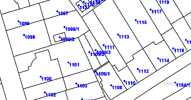 Parcela st. 1109/3 v KÚ Černá Pole, Katastrální mapa