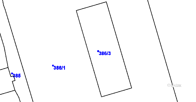 Parcela st. 386/3 v KÚ Černá Pole, Katastrální mapa