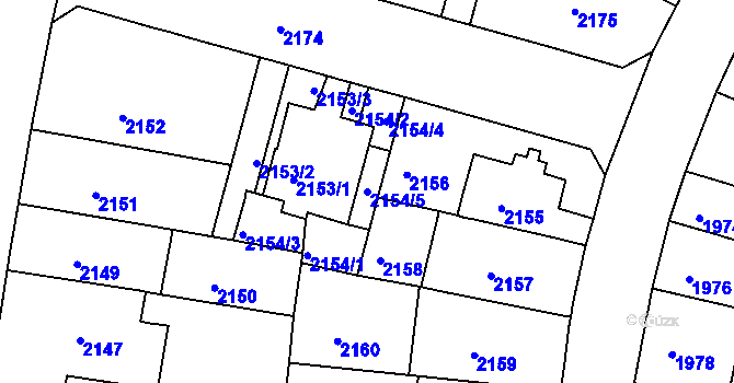 Parcela st. 2154/5 v KÚ Černá Pole, Katastrální mapa