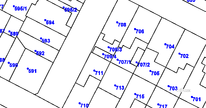 Parcela st. 709/4 v KÚ Černá Pole, Katastrální mapa
