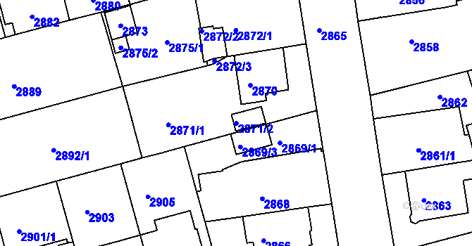 Parcela st. 2871/2 v KÚ Černá Pole, Katastrální mapa